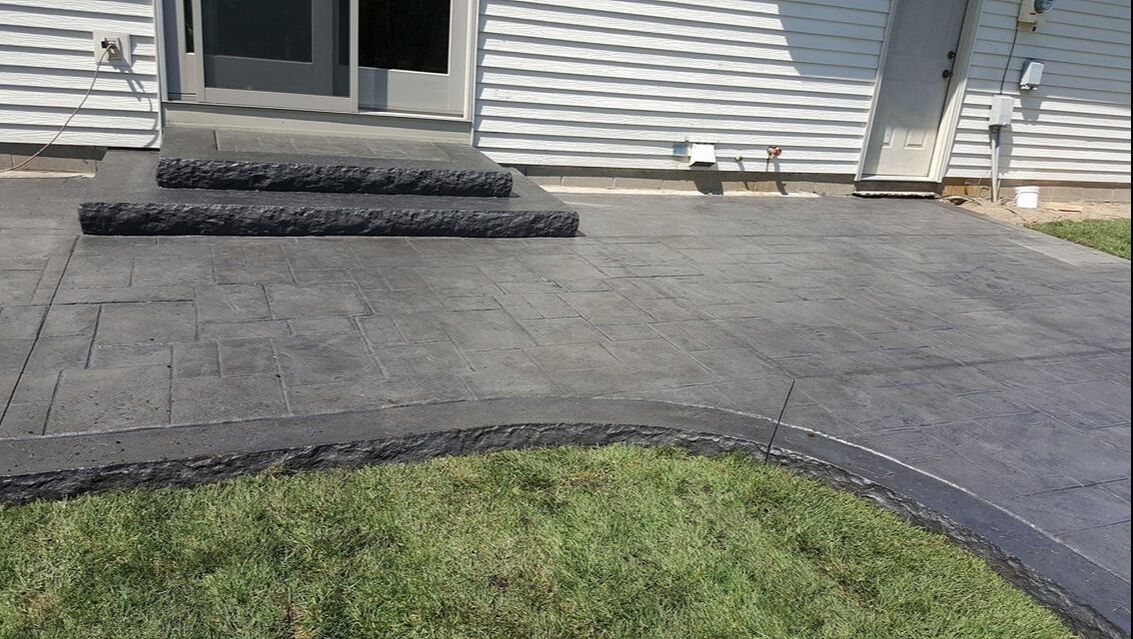 Stamped Concrete Patio Ham Lake, Blaine, Andover, Concrete Steps, Ashlar Stamped Concrete, Cut Stone Liner Edges